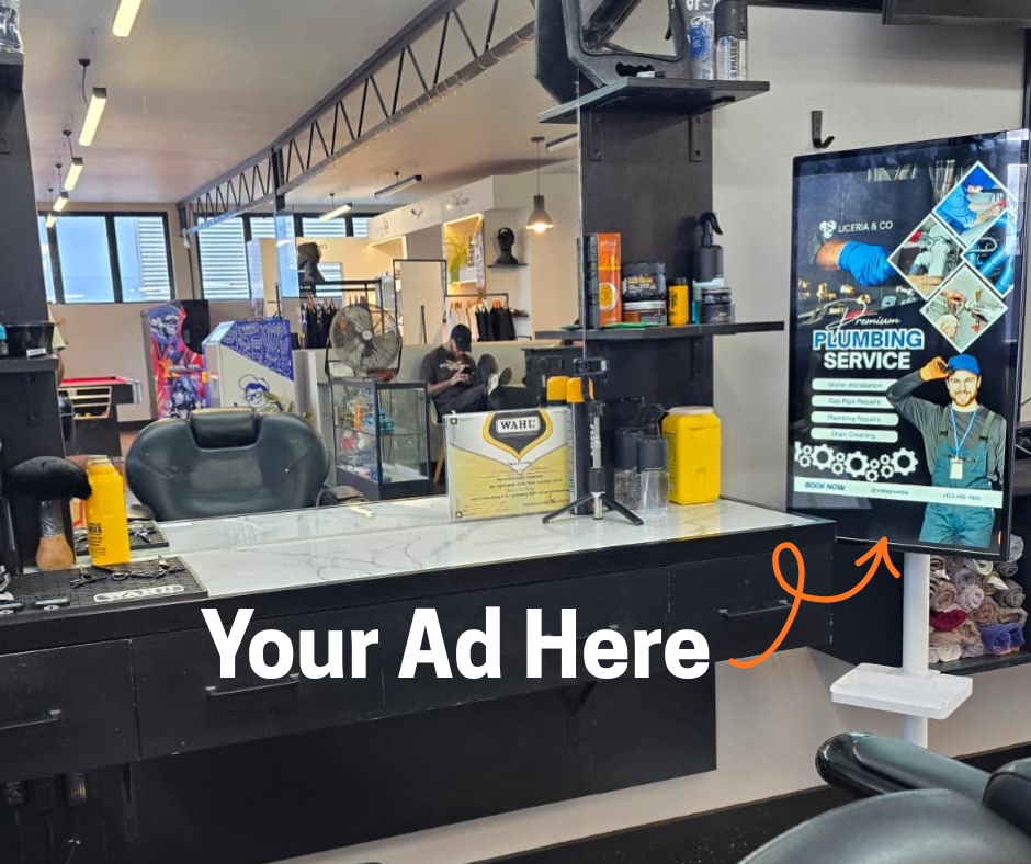Your ad displayed on a barber shop screen